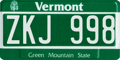 VT license plate ZKJ998