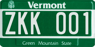 VT license plate ZKK001