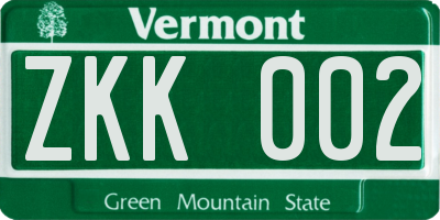 VT license plate ZKK002
