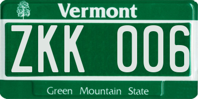VT license plate ZKK006