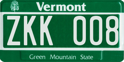 VT license plate ZKK008
