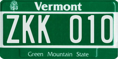 VT license plate ZKK010
