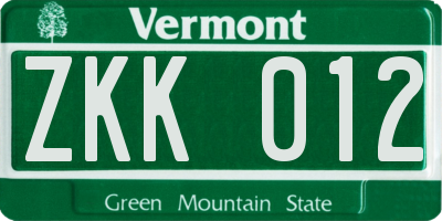 VT license plate ZKK012