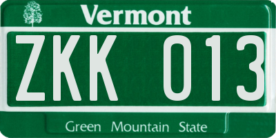 VT license plate ZKK013