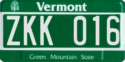VT license plate ZKK016
