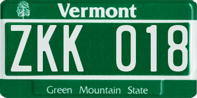 VT license plate ZKK018