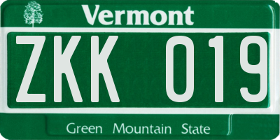 VT license plate ZKK019