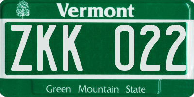 VT license plate ZKK022