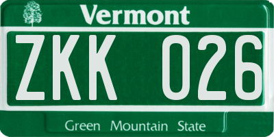 VT license plate ZKK026