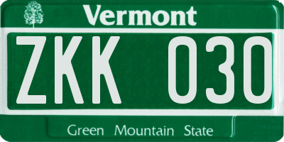 VT license plate ZKK030