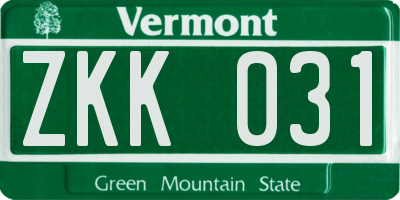 VT license plate ZKK031