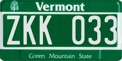 VT license plate ZKK033