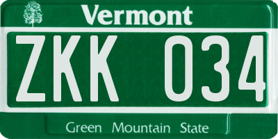 VT license plate ZKK034