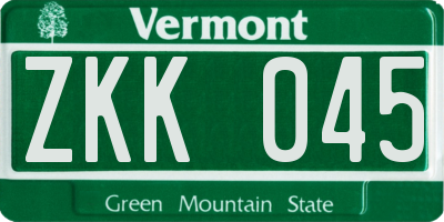 VT license plate ZKK045