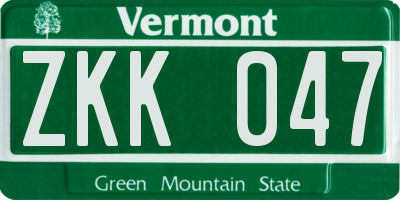 VT license plate ZKK047