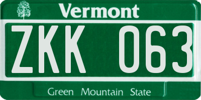 VT license plate ZKK063
