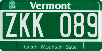 VT license plate ZKK089