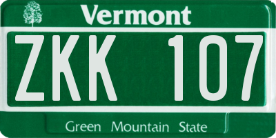 VT license plate ZKK107