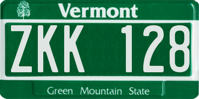 VT license plate ZKK128