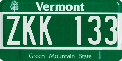 VT license plate ZKK133