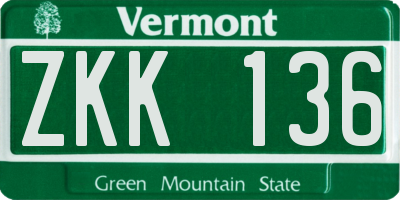 VT license plate ZKK136