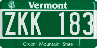 VT license plate ZKK183