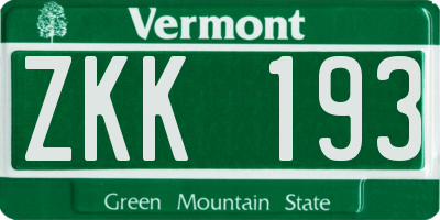 VT license plate ZKK193
