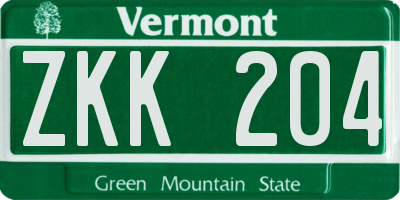 VT license plate ZKK204