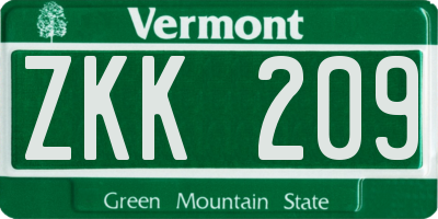 VT license plate ZKK209