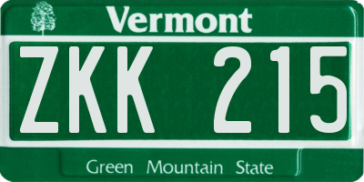 VT license plate ZKK215