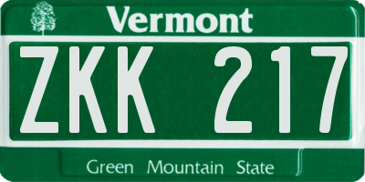 VT license plate ZKK217