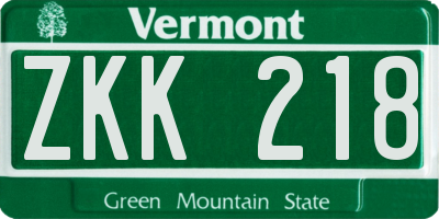 VT license plate ZKK218