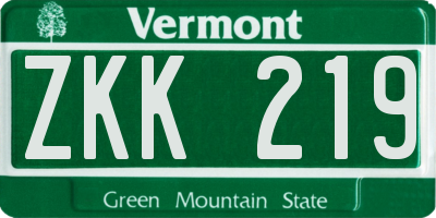 VT license plate ZKK219