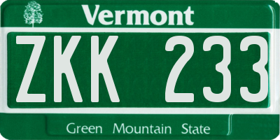 VT license plate ZKK233
