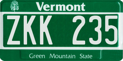 VT license plate ZKK235