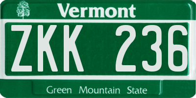 VT license plate ZKK236