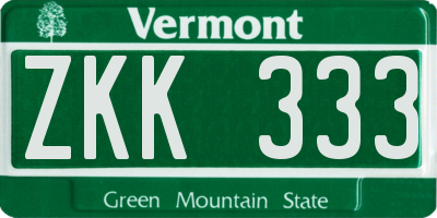 VT license plate ZKK333