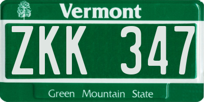 VT license plate ZKK347