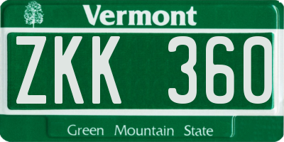 VT license plate ZKK360