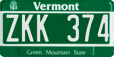 VT license plate ZKK374