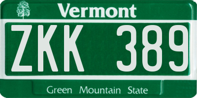 VT license plate ZKK389