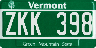 VT license plate ZKK398