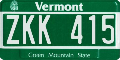 VT license plate ZKK415