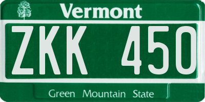 VT license plate ZKK450