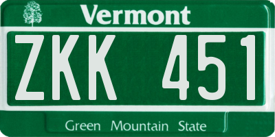 VT license plate ZKK451