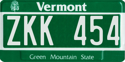 VT license plate ZKK454