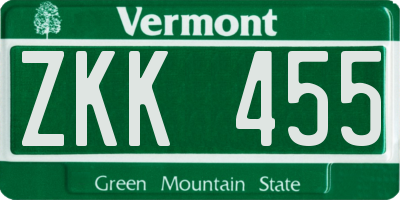 VT license plate ZKK455