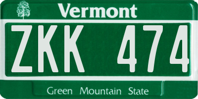VT license plate ZKK474