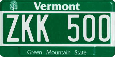 VT license plate ZKK500