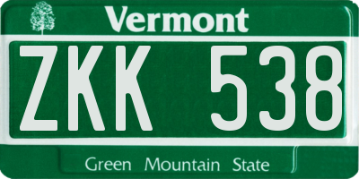 VT license plate ZKK538